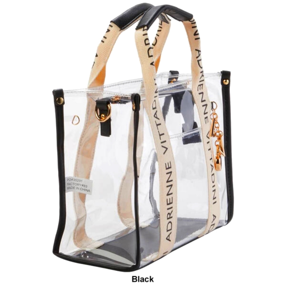 Adrienne Vittadini Valentina Clear Mini Tote w/Pouch (Black) - Picture 2 of 4